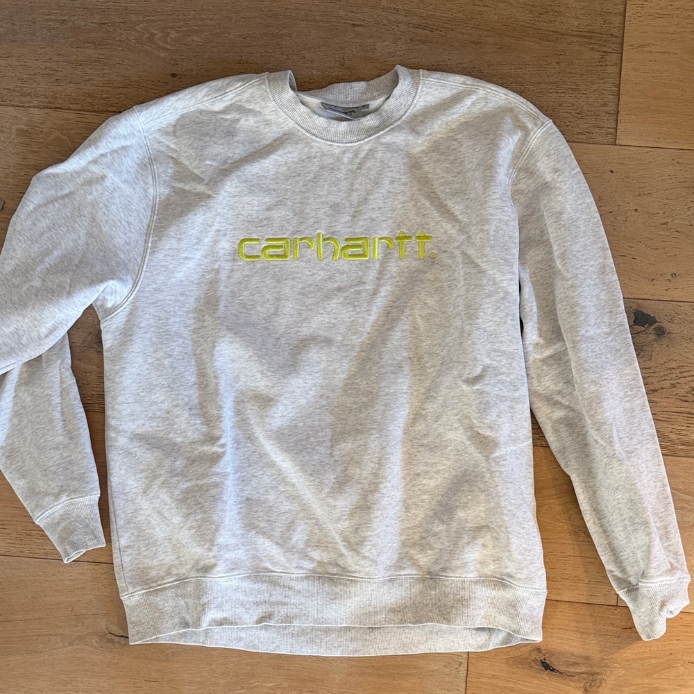 Carhartt WIP Gray Crewneck Sweater with Neon Logo
